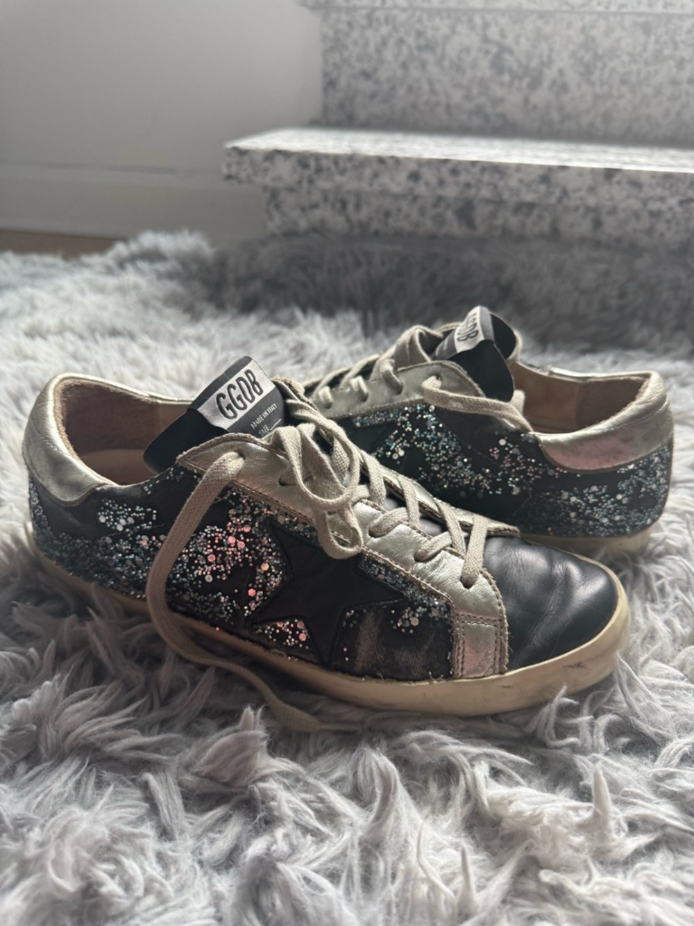Golden Goose Navy and Silver Glitter Sneakers